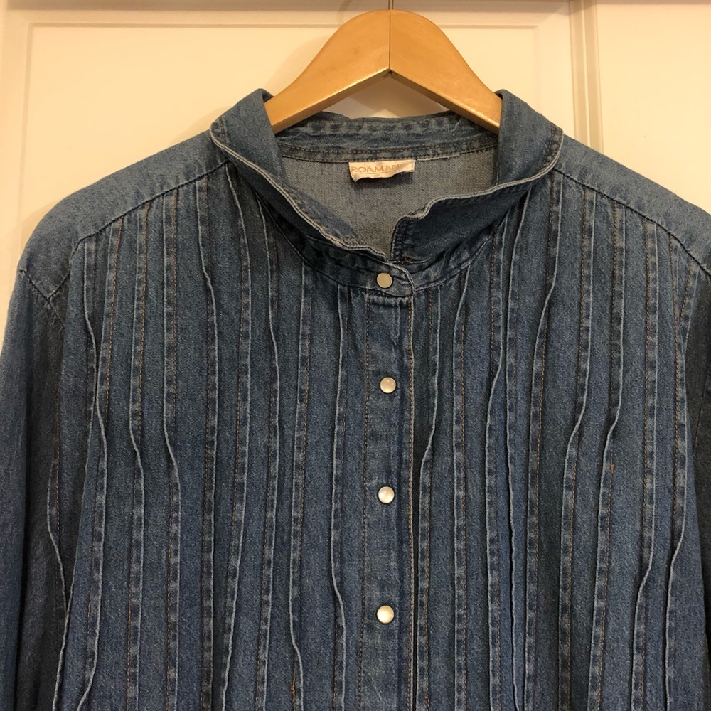 Roaman's Denim Midi Ruffle Front Dress 3X EUC - Host Pick 10/13/25 - Picture 5 of 16